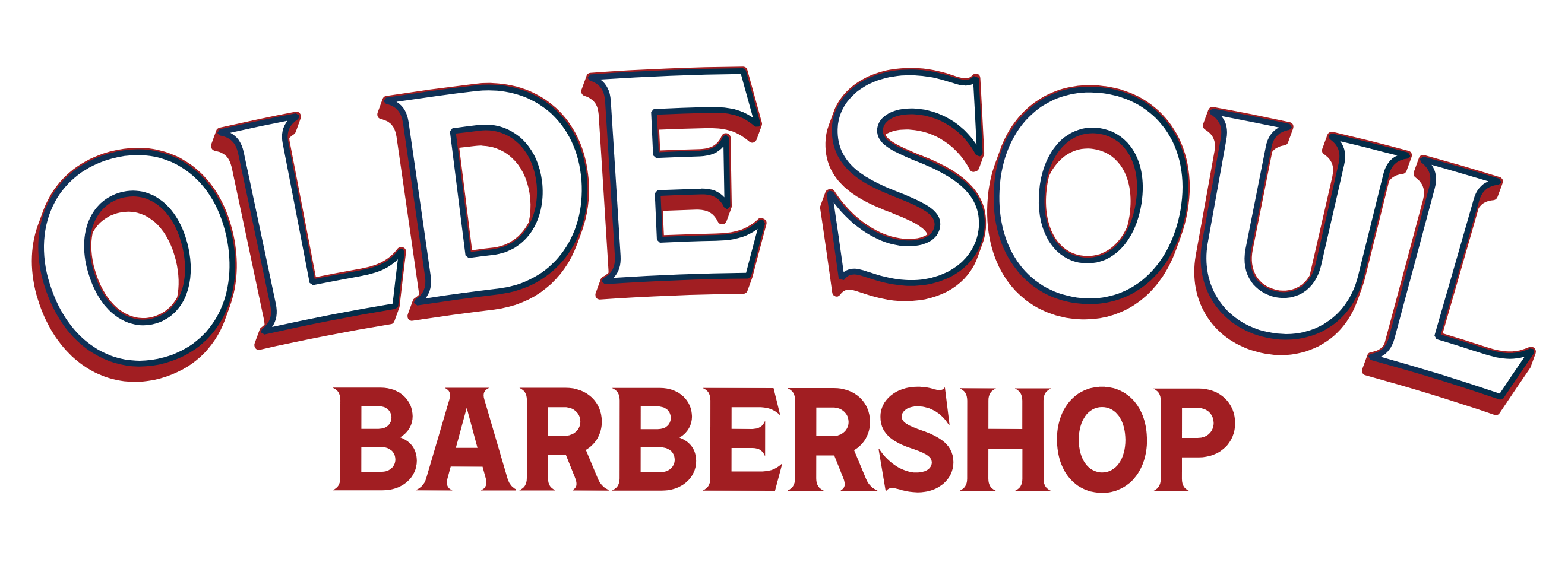 Logo of Olde Soul Barbershop with red and white text on a white background located in Austin Texas