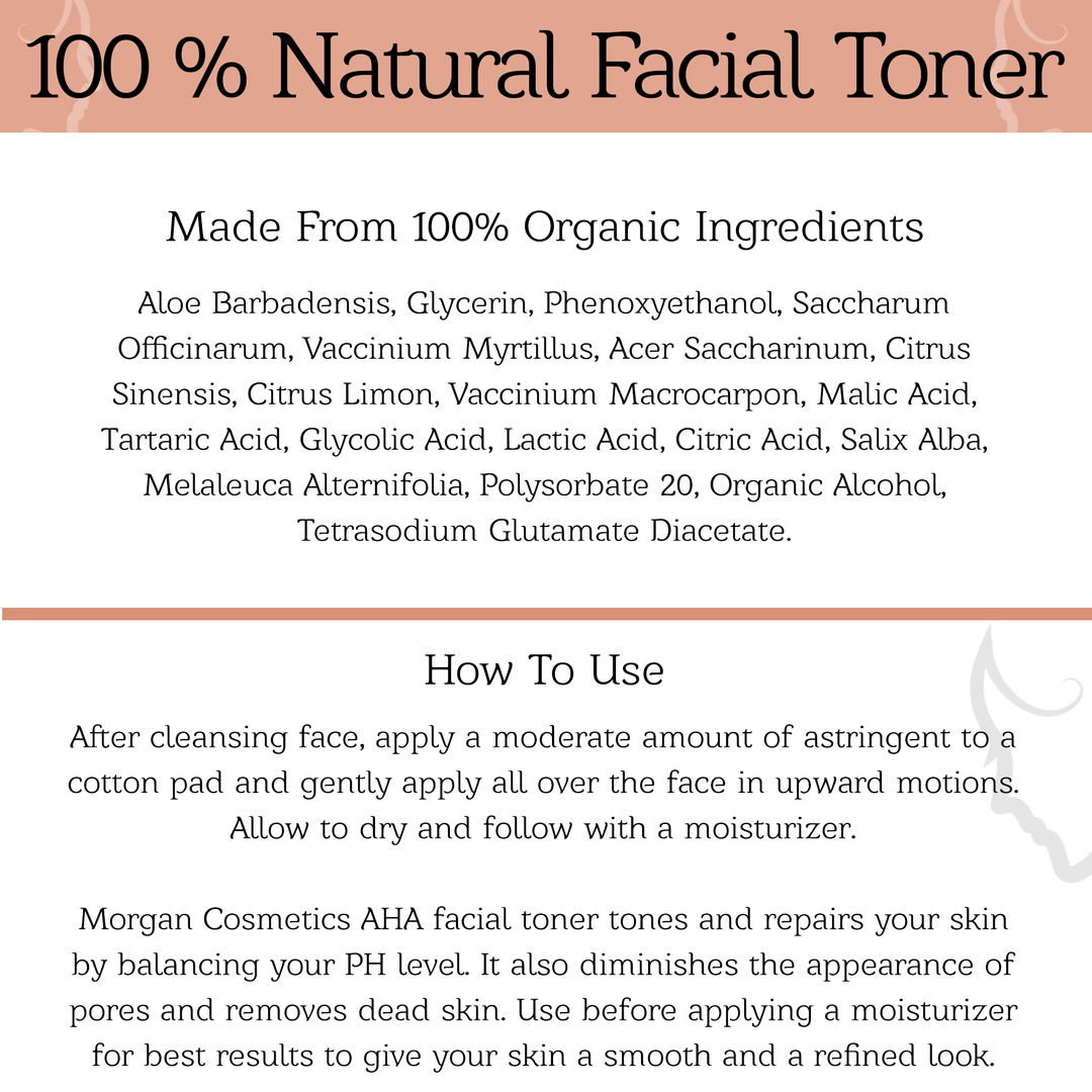 AHA Facial Toner 4 oz for Aging Skin - Hydrating Toner for Dry Skin - Face Toner for Acne Prone Skin - Pore Minimizing Toner for Oily Skin - Facial Toner Spray (4 Oz) by Morgan Cosmetics