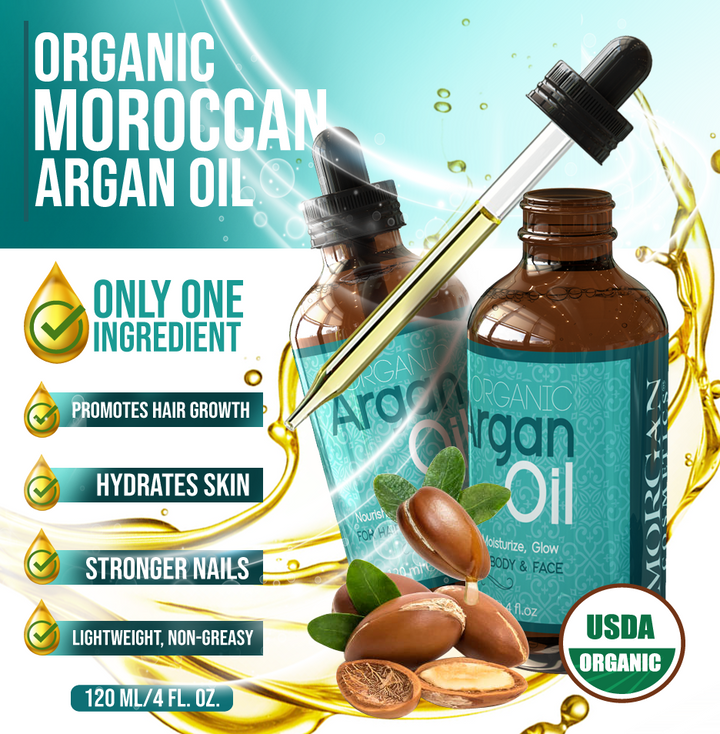 Organic Argan Oil For Hair, Skin and Body 4 oz / 120 ml by Morgan Cosmetics