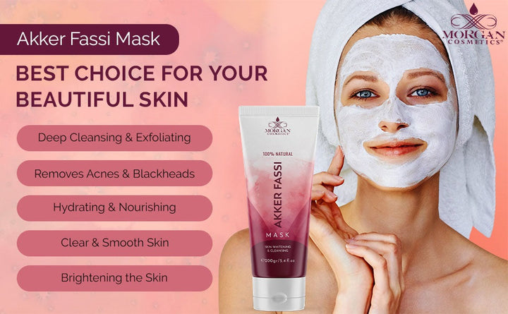 Akker Fassi Mask 100% Natural Deep Skin Cleanser & Lightener 200 gram/ 5.4 fl oz by Morgan Cosmetics