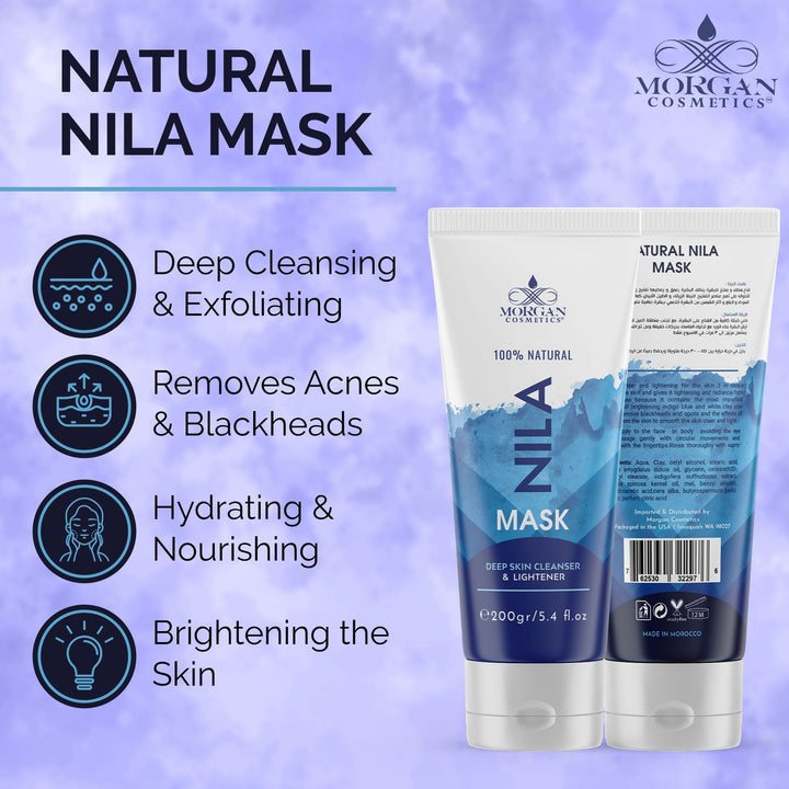 Blue Nila Mask Mask 100% Natural Deep Skin Cleanser & Lightener 200 gram/ 5.4 fl oz by Morgan Cosmetics