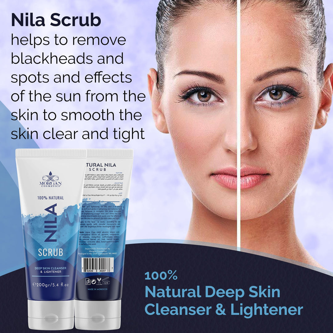 Blue Nila Scrub 100% Natural Deep Skin Cleanser & Lightener 160 gram / 5.64 fl oz by Morgan Cosmetics