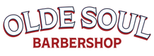 Logo of Olde Soul Barbershop with red and white text on a white background located in Austin Texas