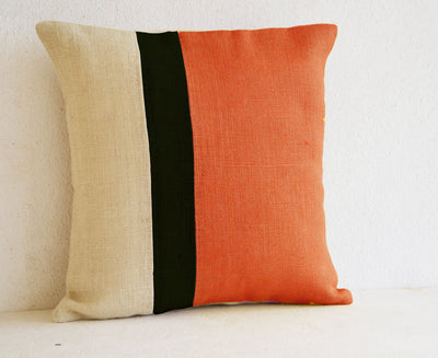 Orange Throw Pillow Burlap Pillow Color Block Orange Decorative Cushion Spring Couch Pillow Gift Orange Euro Sham by Amore Beauté