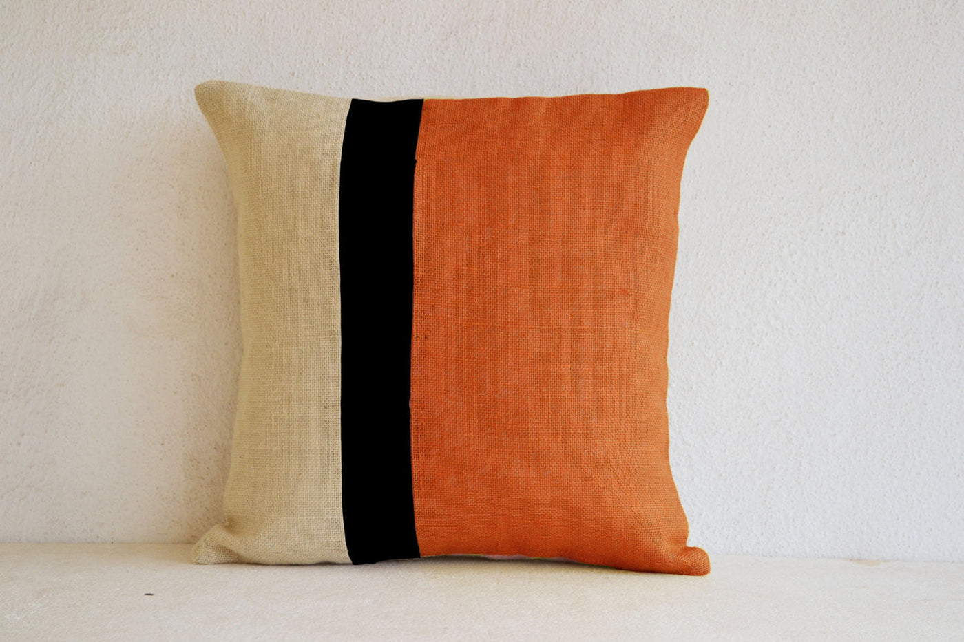 Orange Throw Pillow Burlap Pillow Color Block Orange Decorative Cushion Spring Couch Pillow Gift Orange Euro Sham by Amore Beauté