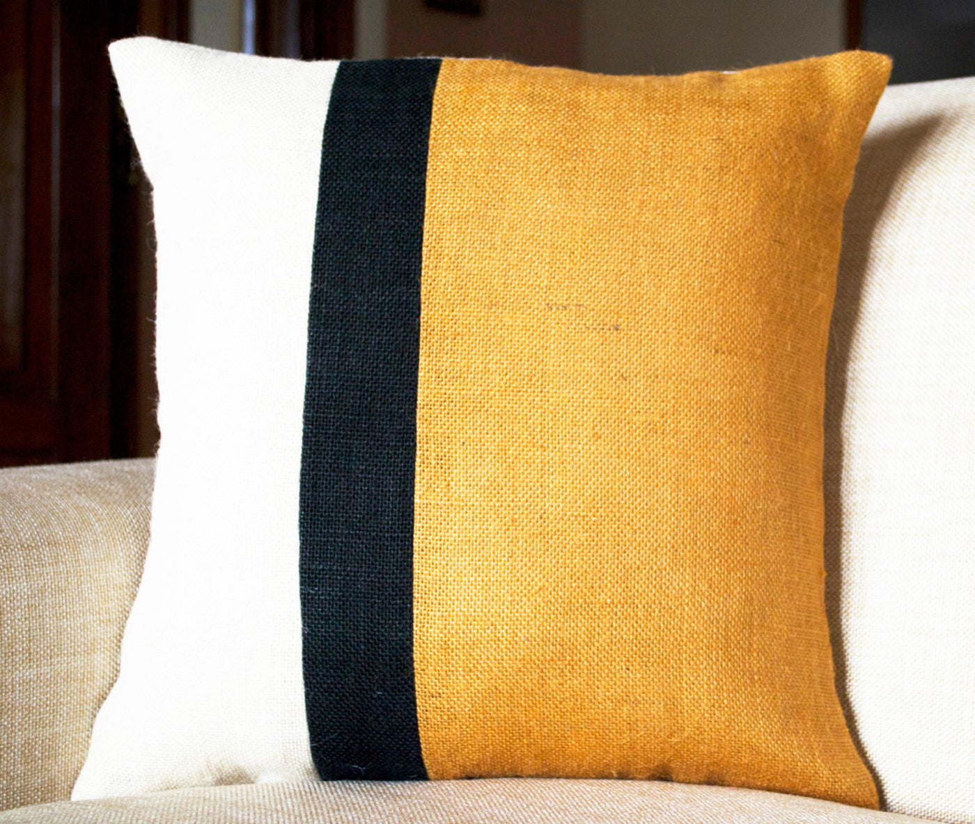 Mustard Pillow - Burlap Pillow color block - Mustard Decorative cushion cover- Throw pillow gift 16X16 - Mustard Euro Sham - Sofa pillow by Amore Beauté