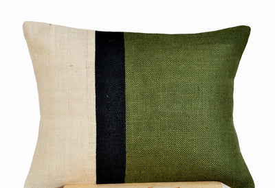 Green Lumbar Pillow - Burlap Pillow color block - Forest Green Color Block Decorative cushion cover- Throw pillow gift 12X16 - Lumbar Pillow by Amore Beauté