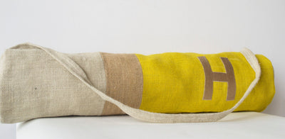 Monogram Asana Yoga Bags Burlap Color Block Yoga Bag Sunshine Yellow Monogrammed Tote by Amore Beauté