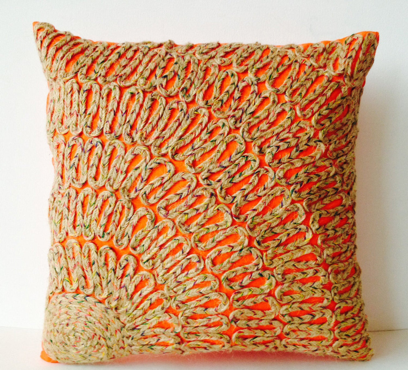 Throw Pillows -Orange Tan Dori Pillows -Burlap Pillow -Burlap Embroidered Orange Silk Pillows -Decorative Pillows -Tan Cushion -Gift -18x18 by Amore Beauté