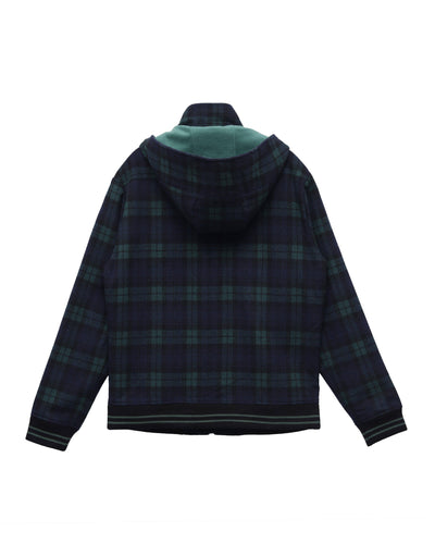Konus Men's Wool Blend Plaid Hooded Zip Up Jacket in Green by Shop at Konus