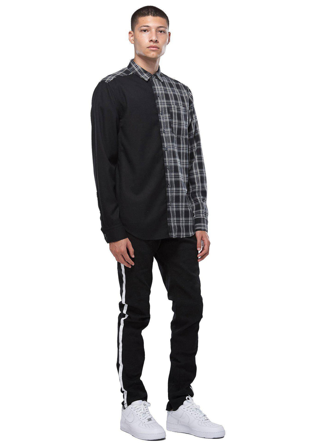 Konus Men's Color Blocked Button Up shirt in Black by Shop at Konus