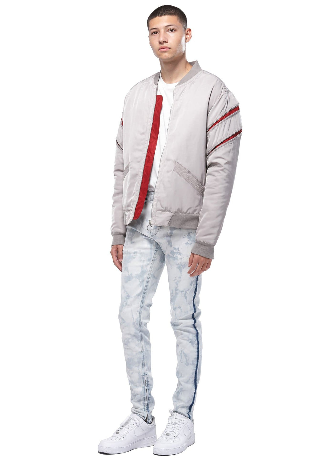 Konus Men's Bomber Jacket with Zipper Details in Grey by Shop at Konus