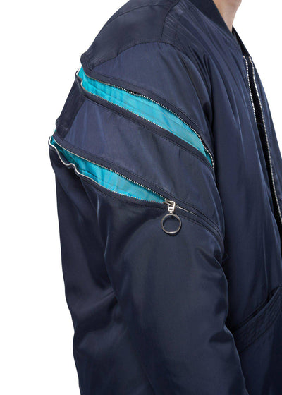 Konus Men's Bomber Jacket with Zipper Details in Navy by Shop at Konus