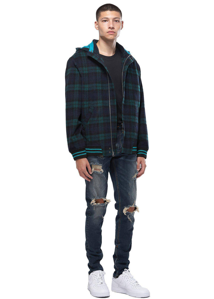 Konus Men's Wool Blend Plaid Hooded Zip Up Jacket in Green by Shop at Konus