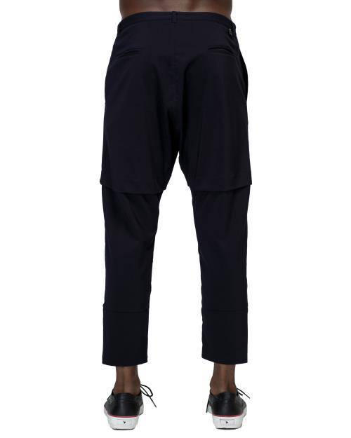 Konus Men's Drop Crotch Tapered Stretch Twill Pants in Navy by Shop at Konus