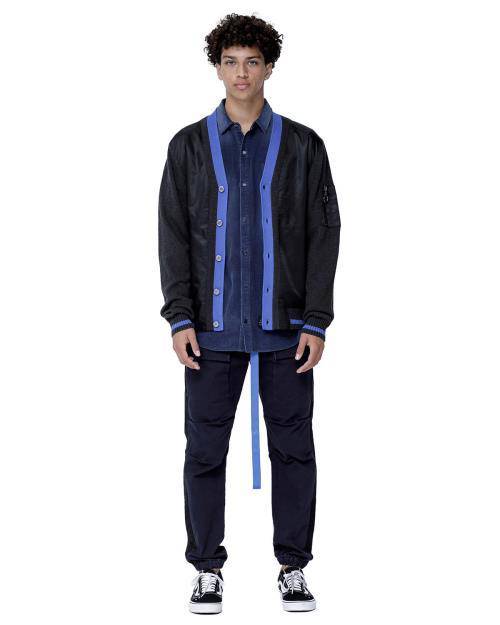 Konus Men's Cardigan With Polyester Panel in Black by Shop at Konus