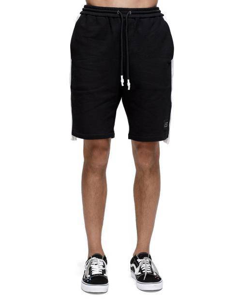 Konus Men's Sweat Shorts w/ White Tape on Side in Black by Shop at Konus