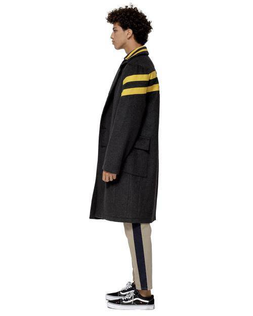 Konus Men's Wool Blend Coat With Color Stripes in Charcoal by Shop at Konus