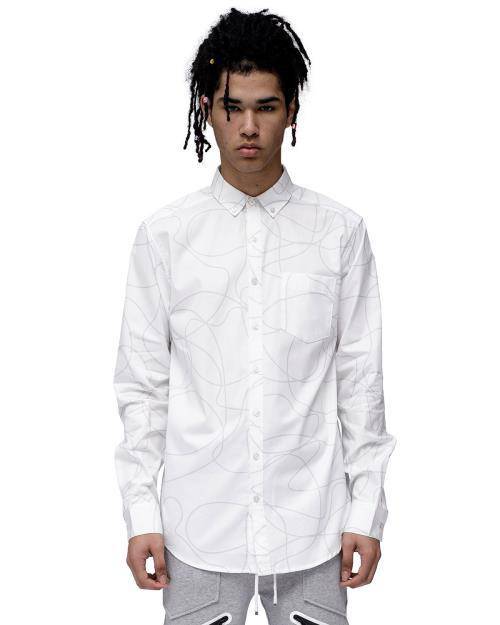 Konus Men's Long Sleeve Line Print Shirt in White by Shop at Konus