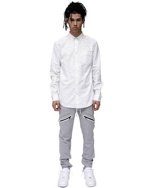 Konus Men's Long Sleeve Line Print Shirt in White by Shop at Konus