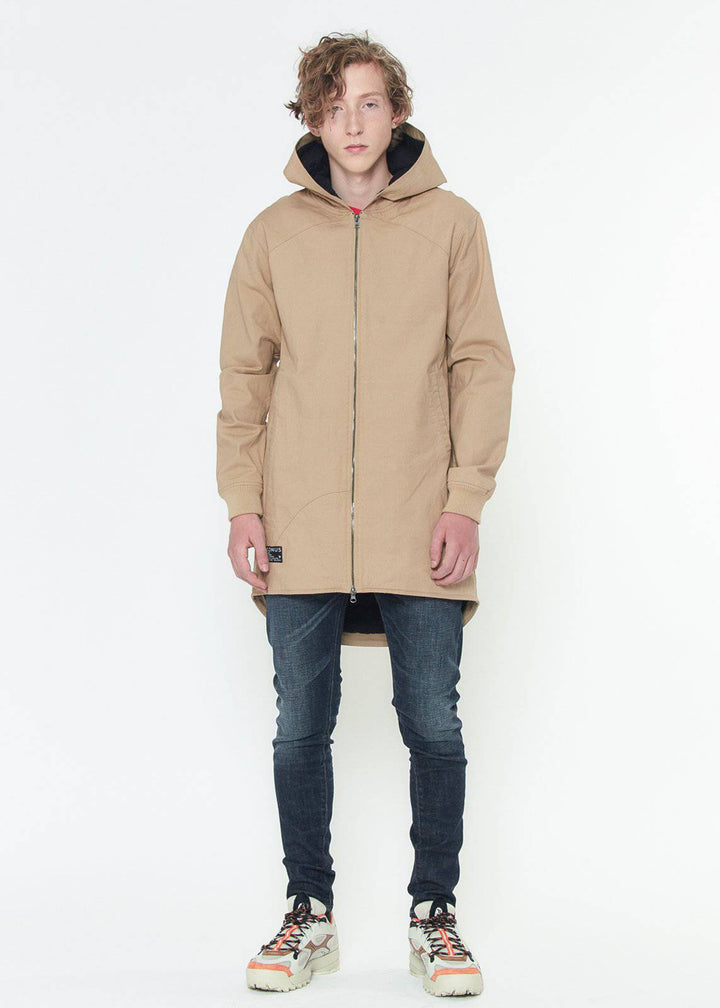 Konus Men's Hooded Canvas Zip up Jacket in Camel by Shop at Konus