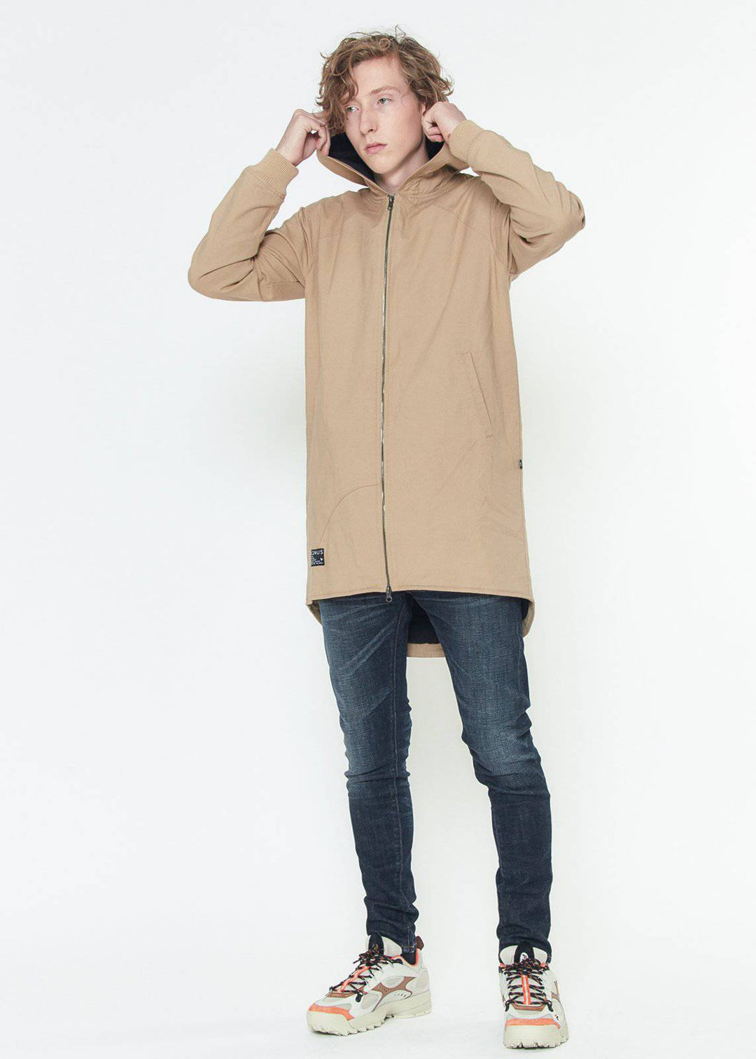 Konus Men's Hooded Canvas Zip up Jacket in Camel by Shop at Konus