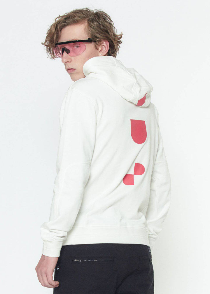 Konus Men's Pull Over Hoodie w/ Screen Print Back in White by Shop at Konus