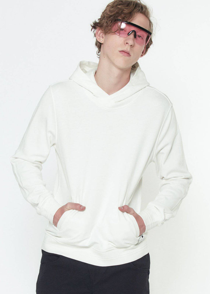 Konus Men's Pull Over Hoodie w/ Screen Print Back in White by Shop at Konus