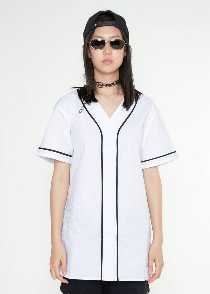 Konus Men's Woven Baseball Jersey Shirt in White by Shop at Konus