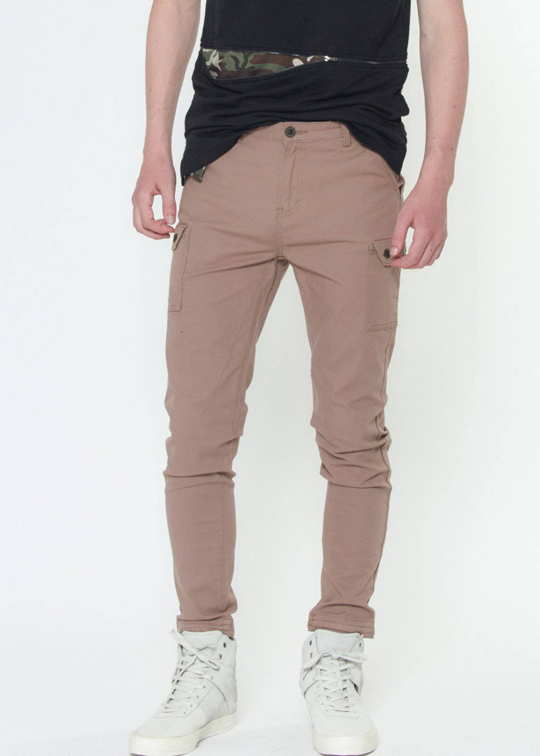 Konus Men's Slim Cargo Pants in Beige by Shop at Konus