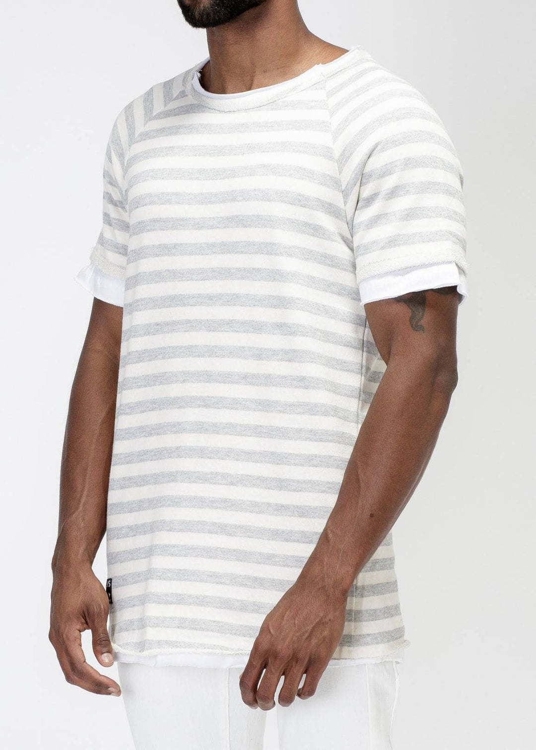 Konus Men's Layered SS French Terry Tee in Natural Stripe by Shop at Konus