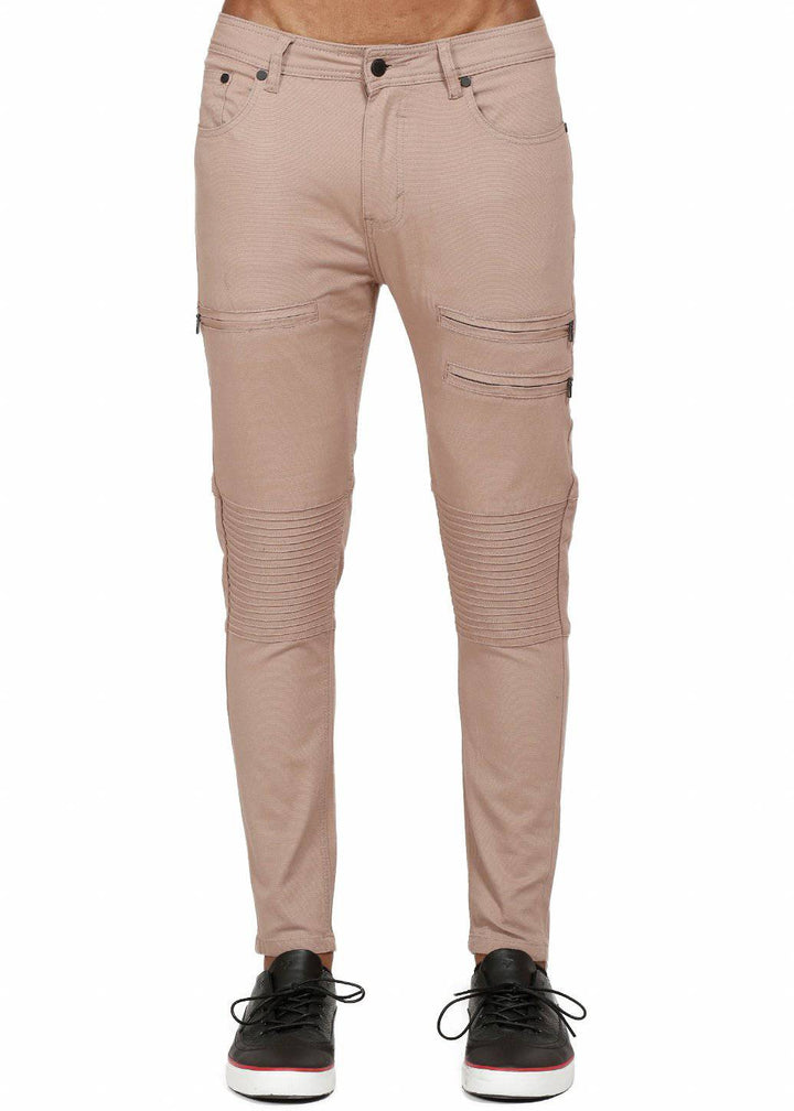 Konus Men's Skinny Jeans in Biker Style in Dark Beige by Shop at Konus