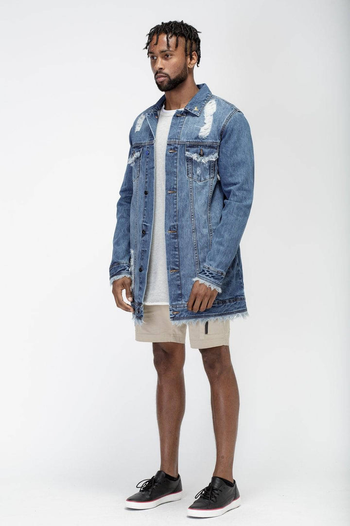 Konus Men's Frayed Long Denim Jacket by Shop at Konus