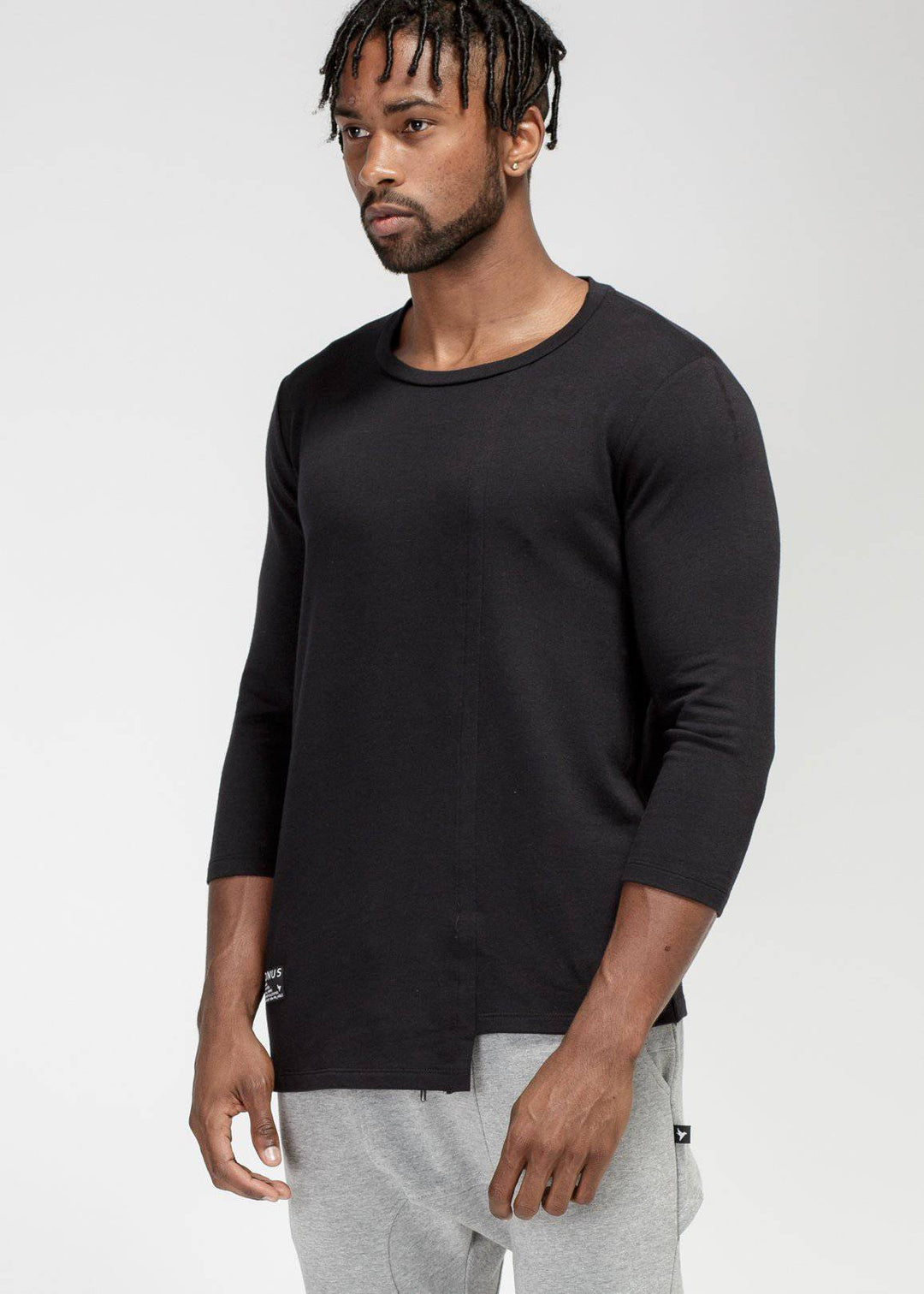 Konus Men's 3/4 Sleeve Tee with Uneven Hem in Black by Shop at Konus