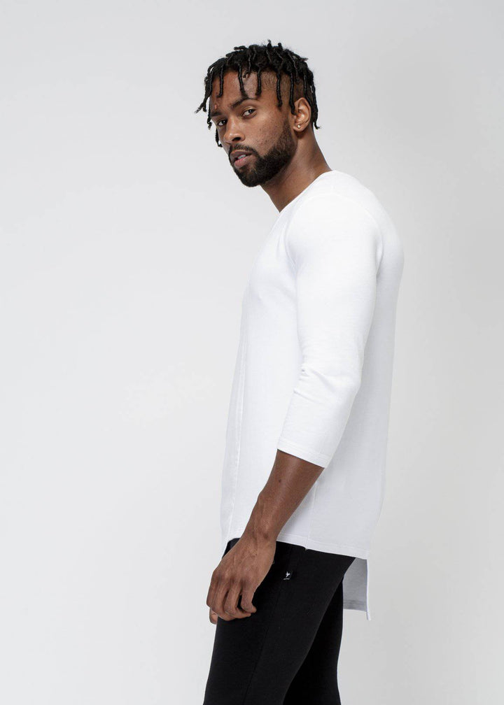 Konus Men's 3/4 Sleeve Tee with Uneven Hem in White by Shop at Konus