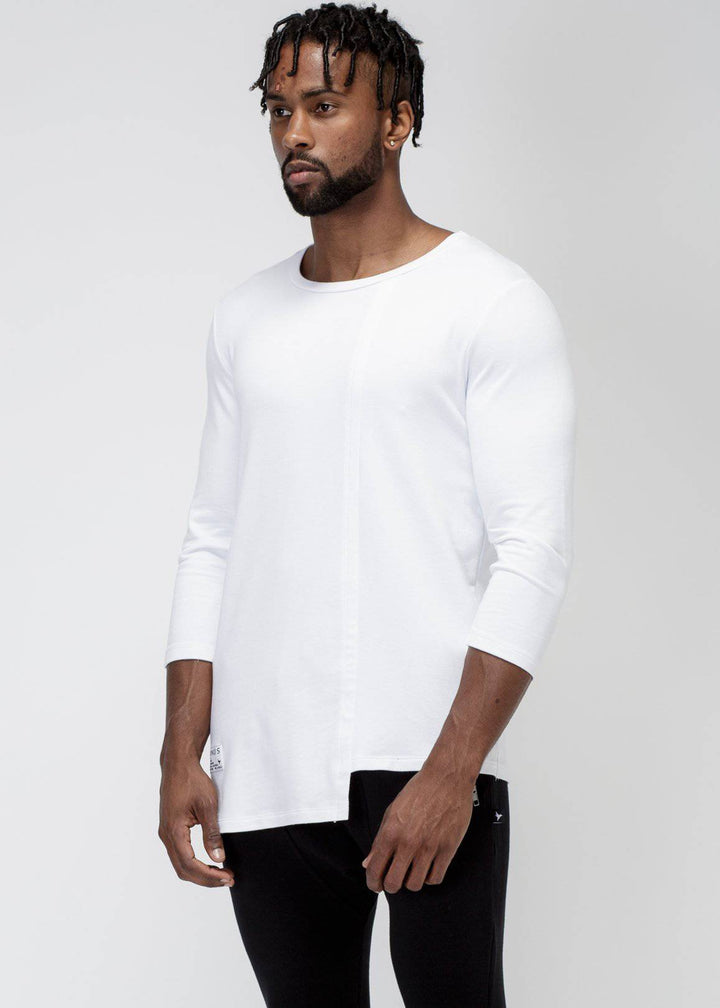 Konus Men's 3/4 Sleeve Tee with Uneven Hem in White by Shop at Konus