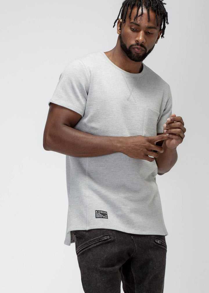 Konus Men's Hi Lo Terry Tee in Heather Grey by Shop at Konus