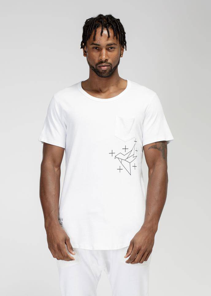 Konus Men's Bird Graphic Curved Hem Tee in White by Shop at Konus