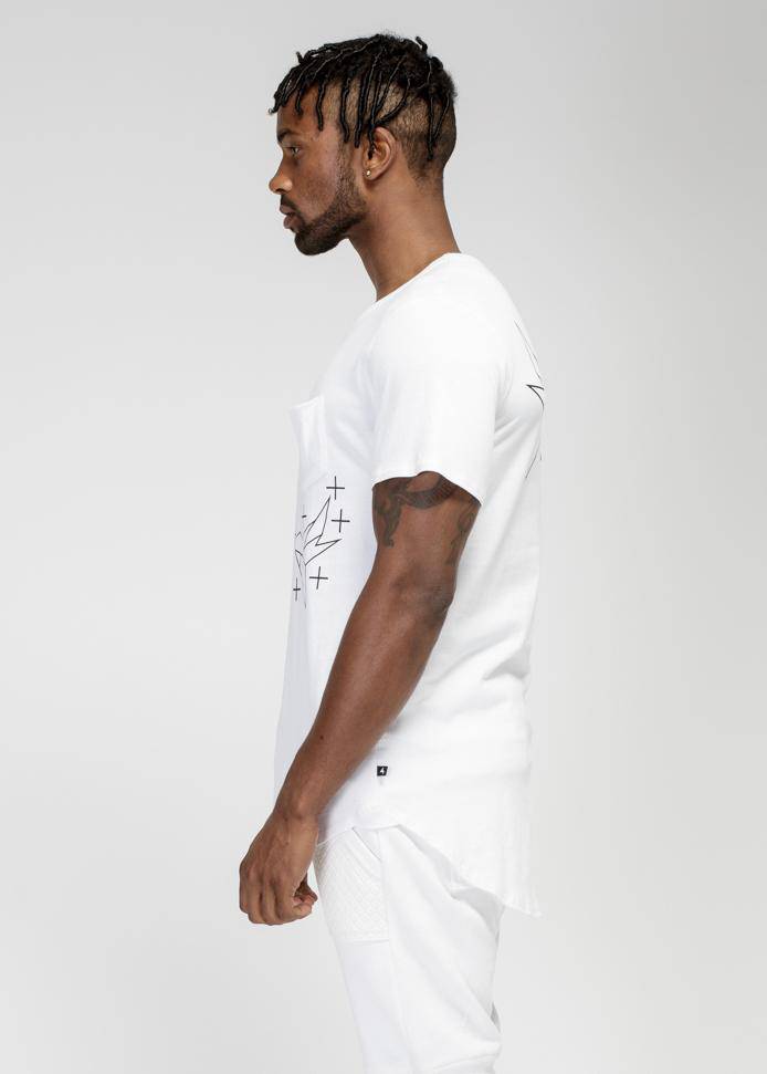 Konus Men's Bird Graphic Curved Hem Tee in White by Shop at Konus