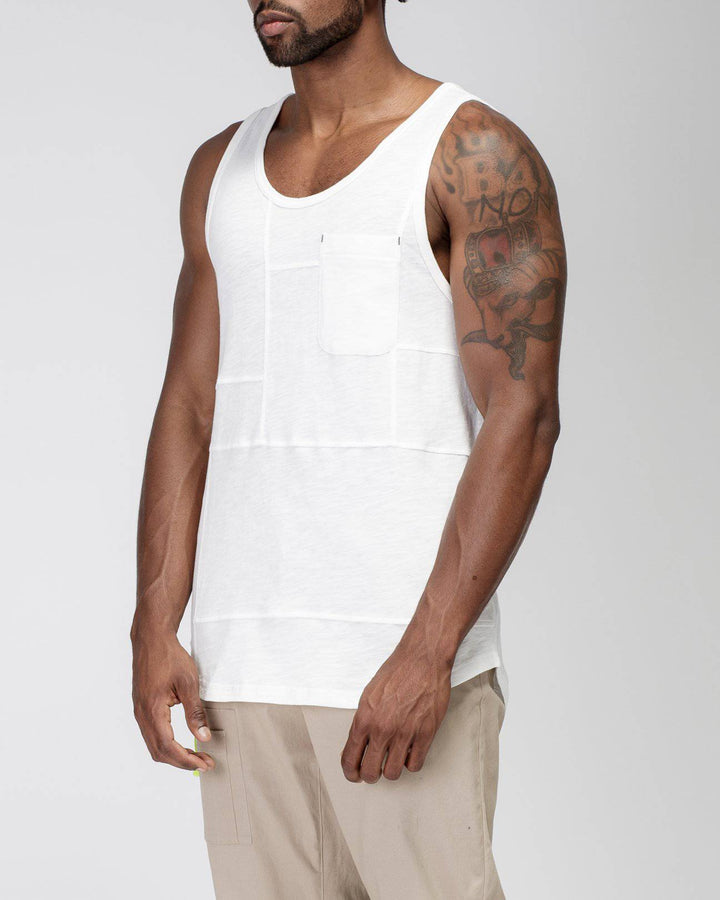 Konus Men's Multi Stitched Tank Top in White by Shop at Konus