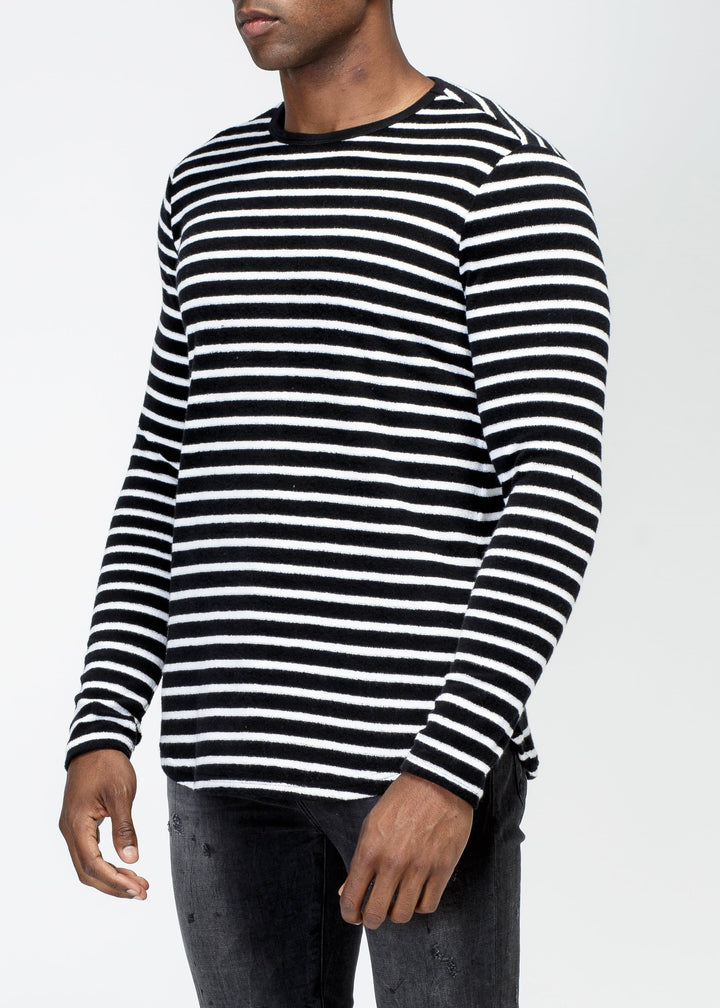 Konus Men's Scalloped Stripe Long Sleeve Tee in Black by Shop at Konus