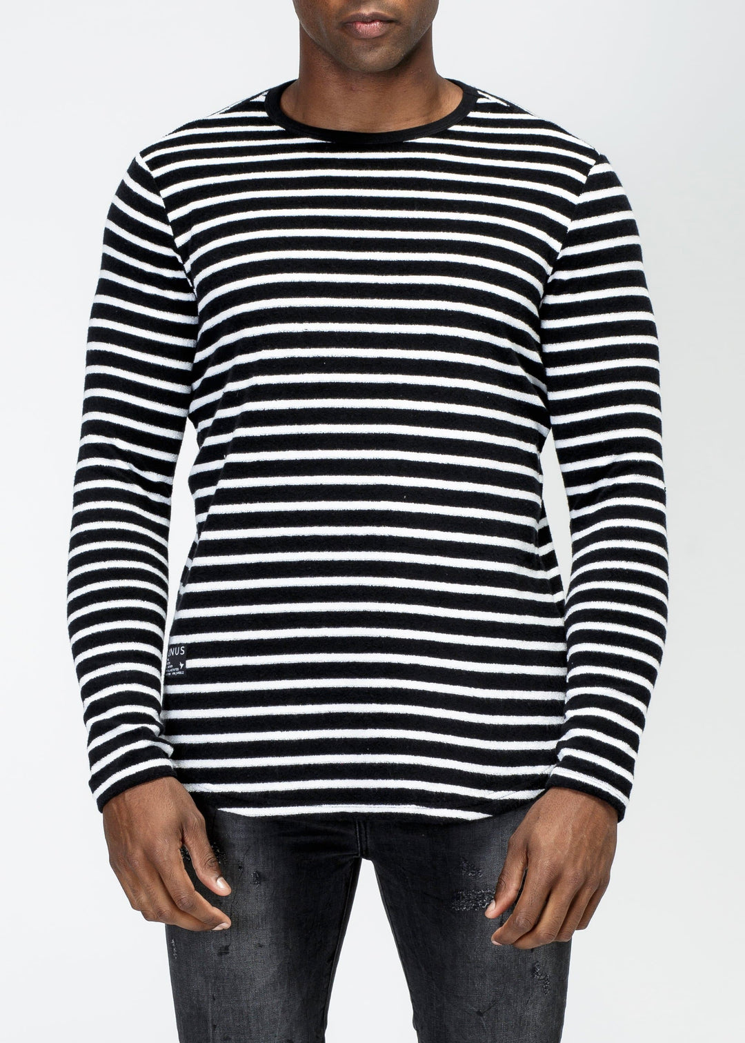 Konus Men's Scalloped Stripe Long Sleeve Tee in Black by Shop at Konus