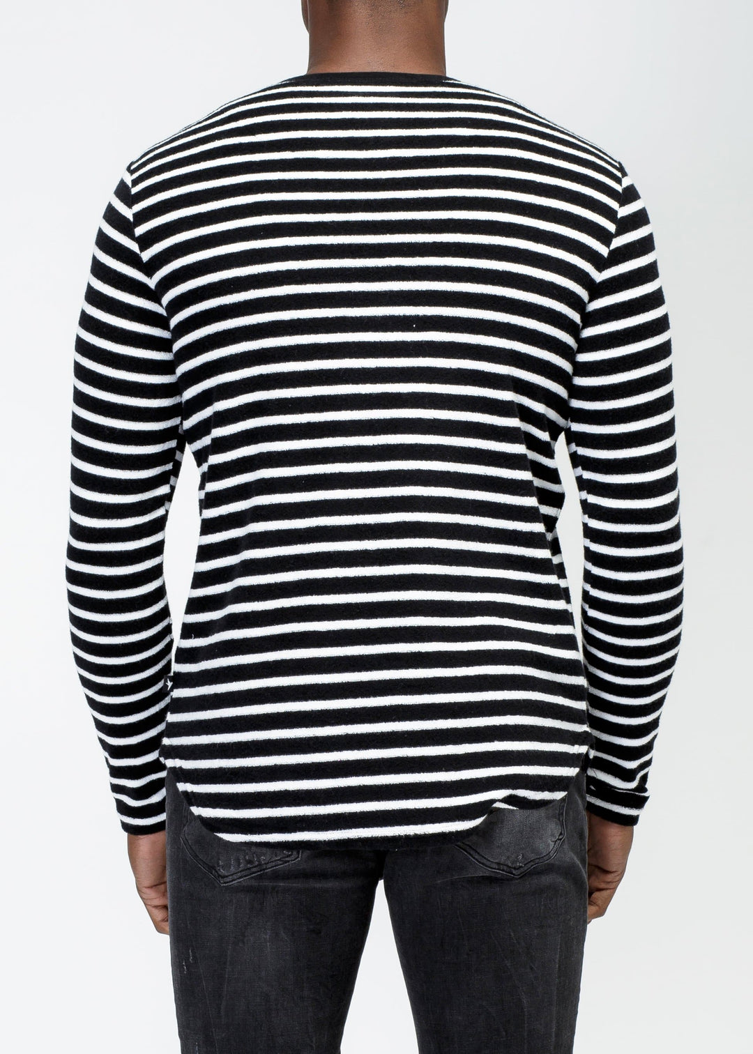 Konus Men's Scalloped Stripe Long Sleeve Tee in Black by Shop at Konus