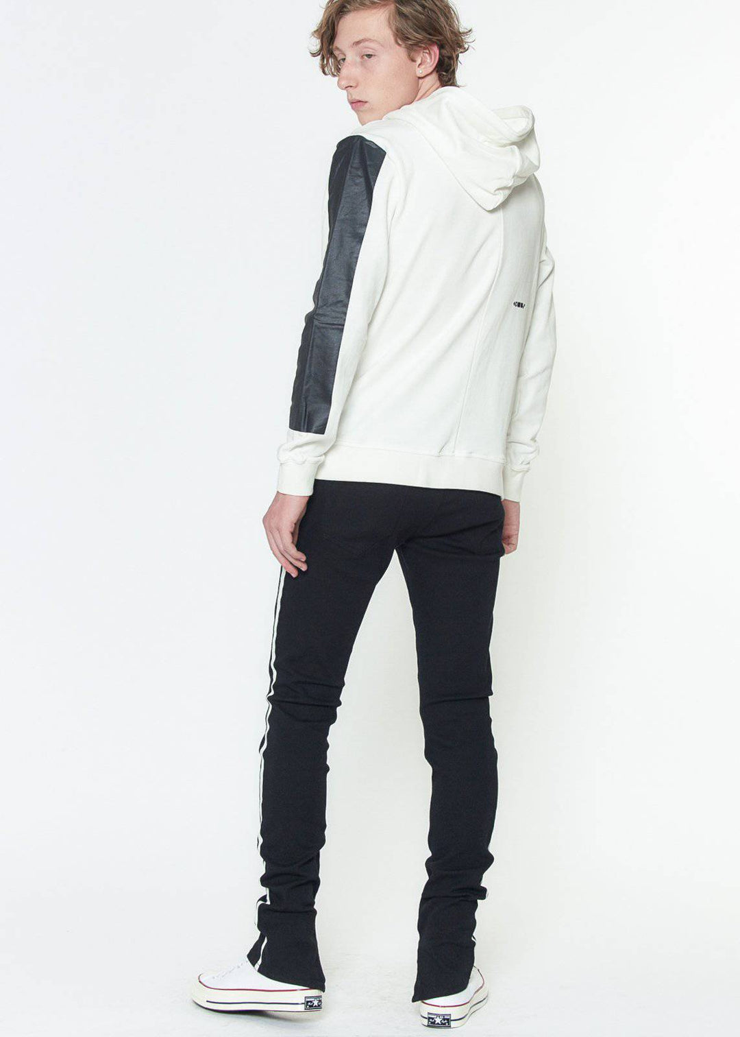 Konus Biker Hoodie with Block Print on Sleeves in White by Shop at Konus