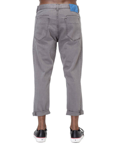 Konus Men's Cropped Twill Pant With Dart Detail in Gray by Shop at Konus