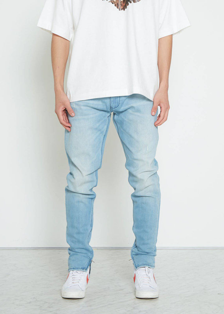 Konus Men's Side Zip Denim in Light Blue Wash by Shop at Konus