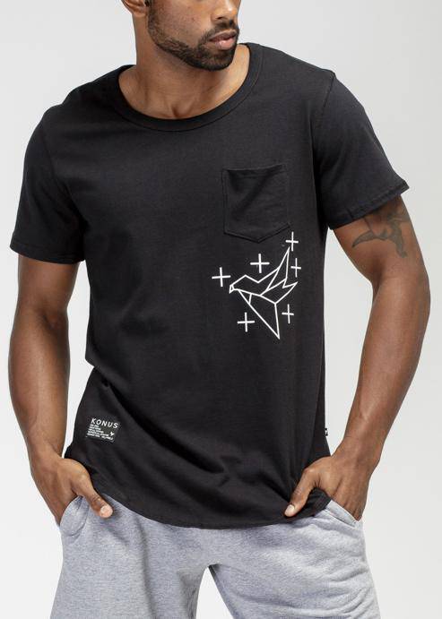 Konus Men's Bird Graphic Curved Hem Tee in Black by Shop at Konus