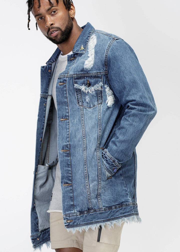 Konus Men's Frayed Long Denim Jacket by Shop at Konus