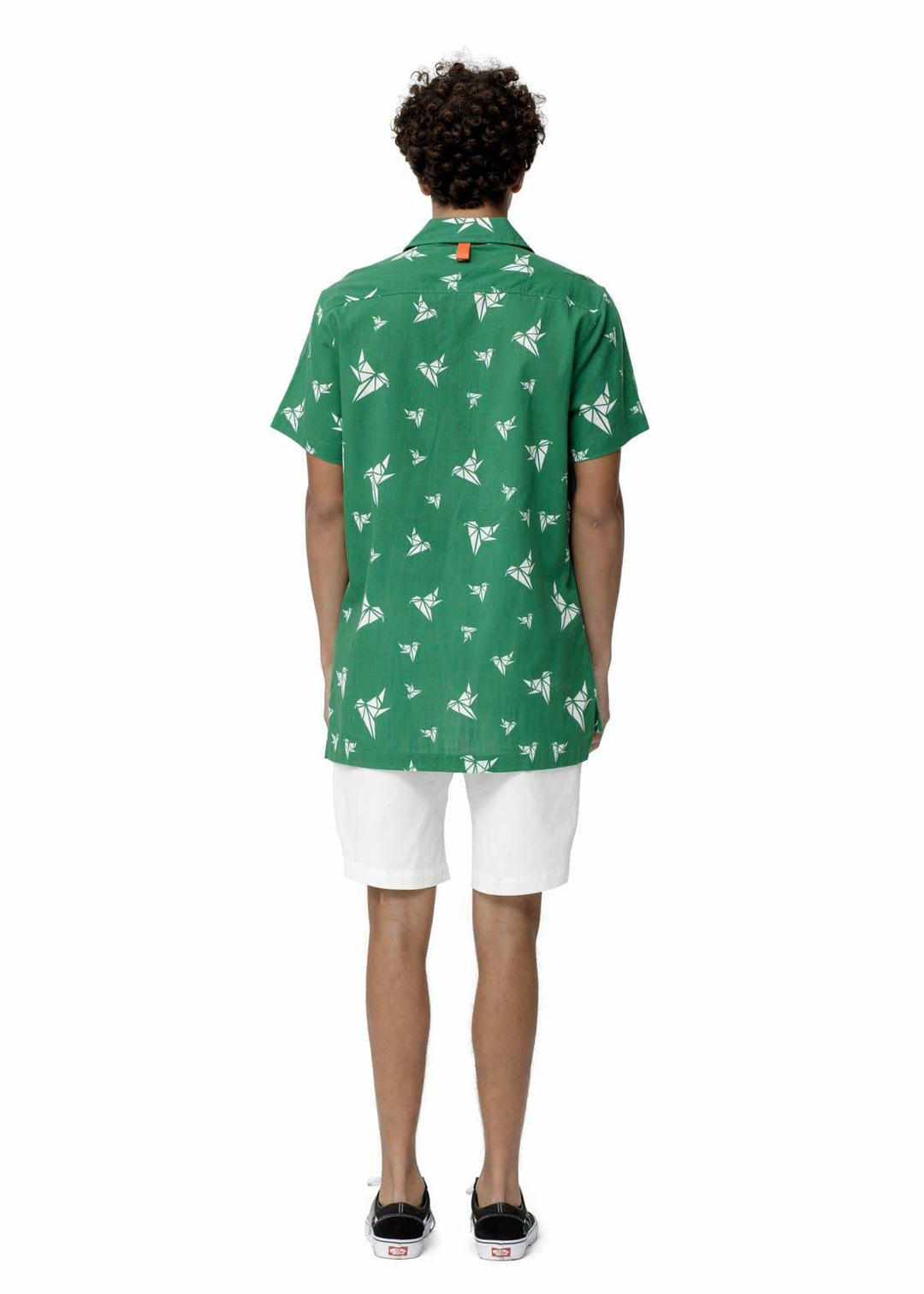 Konus Men's Green Revere Collar Shirt in Bird Pattern by Shop at Konus