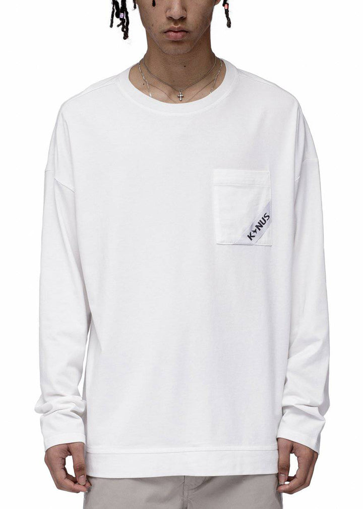 Konus Men's Long Sleeve Oversize Pocket Tee in White by Shop at Konus